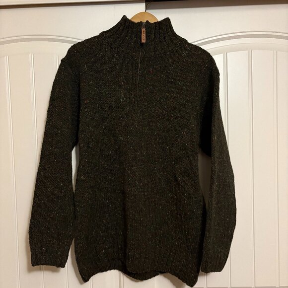 Aran Crafts Half Zip Sweater Men's Large Charcoal Gray 100% Wool High Neck
